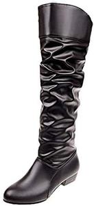 Свободные женские высокие сапоги до колена, на молнии сбоку, осень, зима, ковбойские сапожки в западном стиле для женщин, мягкая искусственная кожа, округлый носок, низкий каблук Generic, Niedriger Absatz, Kaffeefarben