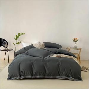 IBDRYKK Комплект постельного белья махровый бело-серый с вышивкой