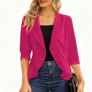Женский кардиган-блейзер с открытой передней частью, одной пуговицей и рукавом три четверти Clearflower, Rosy
