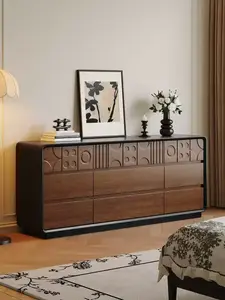 Yu Senyi Комод 160 см для гостиной и спальни из массива дерева, 9 ящиков, настенный, цвет knight black + walnut, установка