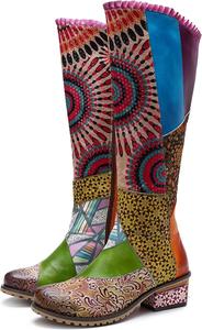 Ручная работа: женские ковбойские и рыцарские сапоги - на высоком каблуке и с плоской подошвой, из натуральной овчины, этнический и винтажный стиль для женщин и девушек Riutiru, Yellow Green