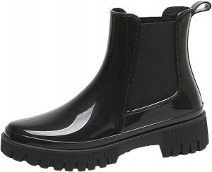 Женские модные резиновые сапоги ANUFER Chelsea с массивным каблуком и высоким голенищем, Black