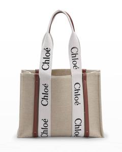 Сумка-тоут Woody среднего размера из льняной кожи Chloe