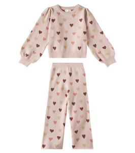 Комплект из жаккардовой толстовки и спортивных брюк с рисунком сердец Rylee + Cru, Blush