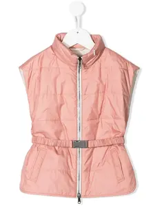 Дутый жилет с поясом Brunello Cucinelli Kids, розовый