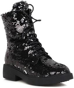 Женские ботинки на шнуровке с пайетками и блестками, боевые, на платформе, сверкающие, с подсветкой, с массивным каблуком Generic, Black