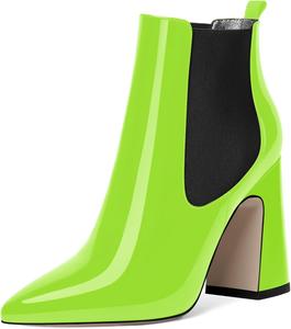 Женские ультралегкие уличные ботинки ROSERWISH с эластичной верхней частью, простые для путешествий, с заостренным носком, лакированные, на высоком каблуке-блоке, высотой до щиколотки, 4 дюйма