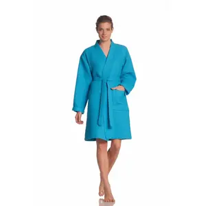 Unisex-халат Рим, идеальный для сауны и СПА, гостиничный халат, утренний халат, 1 шт., для женщин и мужчин, структура вафельного пике, легкого качества Vossen, бирюзовый