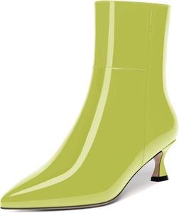 Женские ботильоны MOVINSTEPS с острым носком, с застежкой-молнией, лакированные, для невест, повседневные, с низким каблуком-китен 2 дюйма, Yellow Green