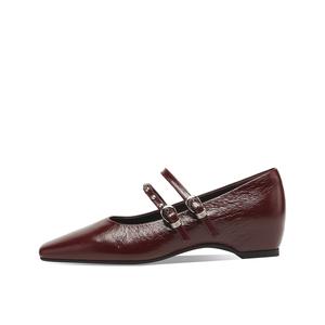 Плоские туфли Мэри Джейн для женщин BOERDIQI, Burgundy (Sheepskin Insole)