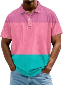 Мужская поло с цветными блоками, casual, короткий рукав, полосатая