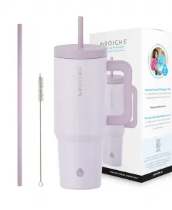 Термокружка объемом 1 л (около 1,2 литра) с трубочкой и ручкой Grosche, лавандовый