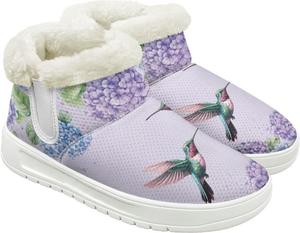 Зимние ботинки с противоскользящей подошвой для женщин, с утеплителем и флисовой подкладкой, пушистые ботильоны, комфортные для щиколотки Cugasmaru, Hummingbird Flower