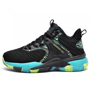 Black-tailed deer Амортизирующие баскетбольные кроссовки Black Tailed Deer Mid Top с противоскользящей подошвой, устойчивые к истиранию и дышащие, мужские, черно-бирюзовые