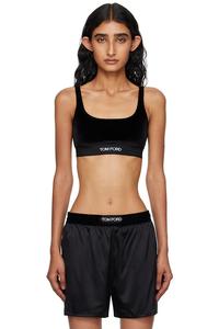 Эластичный блестящий велюровый бюстгальтер-топ с фирменной отделкой Tom Ford, черный