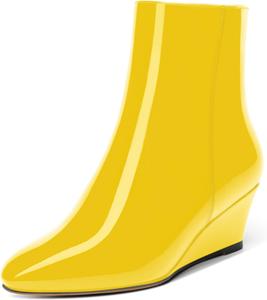 Женские повседневные ботинки MOVINSTEPS с молнией, однотонные, с закругленным носком, лакированные, на клиновидном низком каблуке, высокие до щиколотки, 5 см, Yellow