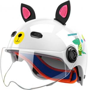 Шлем детский мотоциклетный Dcoltmi-888 с кошачьими ушками, белый