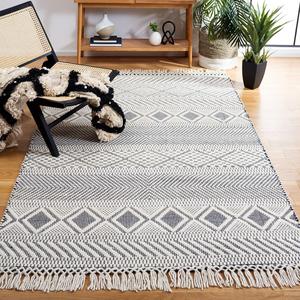 Ковер SAFAVIEH, 183 x 275 см, Natura Collection, Ivory & Navy, ручной работы марокканский богемный племенной стиль из шерсти, идеально для помещений с высокой проходимостью в гостиной, спальне (NAT856A)