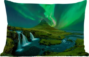 Подушка для улицы Северное сияние Водопад Горы Исландия - 50 x 30 см - водонепроницаемая - подушка для отдыха - подушка для дивана - украшение для гостиной MuchoWow