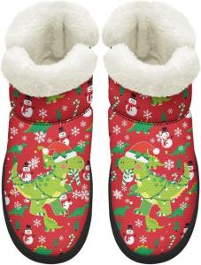 Женские зимние ботинки KEIAHUAN с мехом, теплые и утепленные, мини-ботильоны на платформе для снега, Christmas Dinosaur