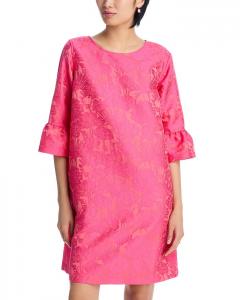 Платье с жакардовым узором и рукавами-рюшами Caroline Rose, розовый