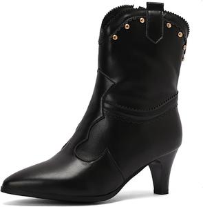 Женские ботильоны на невысоком каблуке с острым носком и молнией для офиса Cantianshu, 121 Black