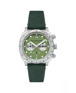 Мужские часы Hull Chronograph с зеленым кожаным ремешком, 42 мм Spinnaker
