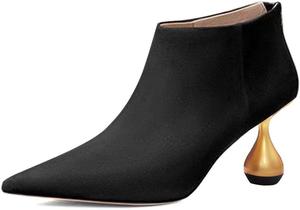 Ботильоны XYD с закрытым носком и низким каблуком-2,16 дюйма, однотонные золотые каблуки, короткие ботинки для женщин с задней молнией, офисная обувь для работы и платьев, Black