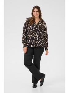 KAFFE curve Блузка с длинными рукавами KCdiana, стандартный крой, черно-коричневый, с графическим анималистическим принтом