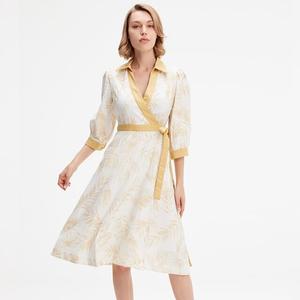 Платье из биматериала с запахом и тропическим принтом Smart And Joy, бежевый