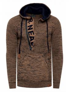 Толстовка облегающего кроя из толстой вязки с застежкой-молнией на 1/2 дюйма цвета верблюжий/синий Rusty Neal