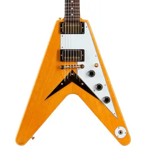 Электрогитара Gibson Custom 1958 Korina Flying V с белым пикгардом, натуральный цвет