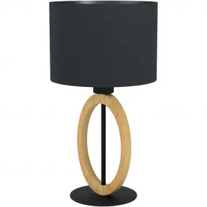 Настольная лампа BASILDON 1, настольная, сталь, дерево и текстиль, ночная лампа, лампа E27, 1 шт. Настольная лампа, L42,5 x H42,5 см x Ø23 см, черная, коричневая, 1X40W без лампы. Eglo, черный/коричневый