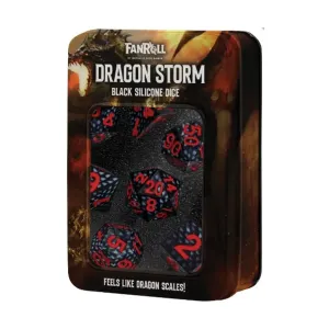 Полигональный набор Dragon Storm — Чешуя черного дракона (7), Silicone Rubber Dice (Metallic Dice Games)