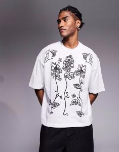 Футболка свободного кроя ASOS DESIGN с цветочным принтом белого цвета