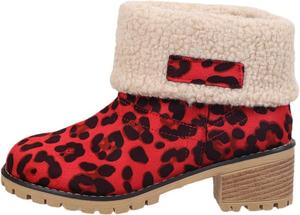 Женские ботинки выше щиколотки, удобные, на слипоны, зимние теплые с мехом, с массивным каблуком, вестерн, для широкой голени, ковбойские Generic, A12-Red