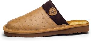 Мужские домашние/теплые комфортные экзотические тапочки ARIAT Silversmith с квадратным носком и кожаной верхней частью, Ostrich Tan