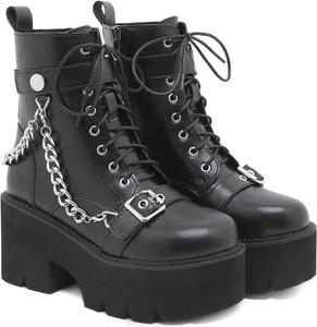 GooMaShoes Женские черные готические ботинки на платформе с шнуровкой, массивным каблуком и утолщенной подошвой, готические боевые ботинки, косплей, модные панк-ботинки