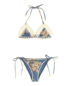 Каскадское вязаное крючком трехсекционное бикини Zimmermann, синий