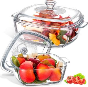 Cтеклянная форма для запекания Maxcheck квадратная с крышкой, 2 шт (0,8 л/1,5 л), прозрачный