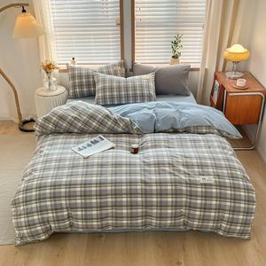 LUOLAI HOME Комплект постельного белья 3 предмета, 150x200 см, 100% хлопок, цвет: мони серый + светло-голубой