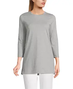 Женская удлиненная туника из хлопка Supima с рукавом 3/4 Lands' End, серый