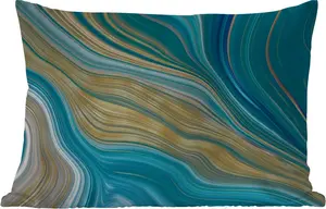 Подушка для улицы - Мрамор - Волны - Золото - Узор - 50 x 30 см - Устойчива к атмосферным воздействиям - Подушка для отдыха - Подушка для дивана - Украшение для гостиной MuchoWow