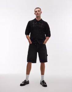 Шорты из денима Topman Carpenter черного цвета с потертостями