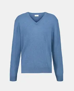 Мужской джемпер с V-образным вырезом из гладкой мериносовой шерсти Emidio Tucci, индиго/синий