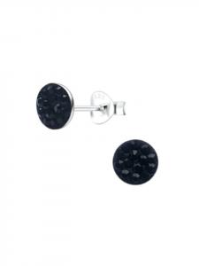 Alexander York Круглые черные серьги-гвоздики Geo CRYSTAL из серебра 925 пробы, комплект из 2 штук