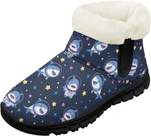 Детские зимние ботинки для девочек с меховой подкладкой, с короткой подошвой, противоскользящие, легкие уличные теплые ботинки для малышей Pointodoor, Space Shark