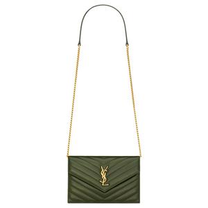 SAINT LAURENT Оливковая кожаная сумка через плечо