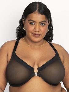 Бюстгальтер из прозрачной сетки с застежкой спереди и спинкой-борцовкой без подкладки Curvy Couture, black