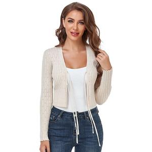 Женский кардиган с завязкой спереди, длинный рукав, укороченный, с открытой передней частью, ребристая вязка Seoria, Apricot